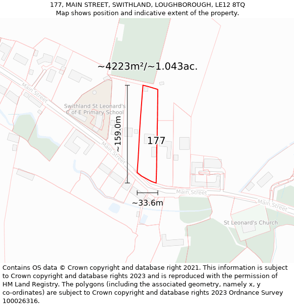 177, MAIN STREET, SWITHLAND, LOUGHBOROUGH, LE12 8TQ: Plot and title map