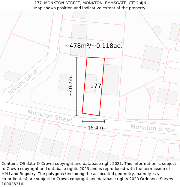 177, MONKTON STREET, MONKTON, RAMSGATE, CT12 4JN: Plot and title map