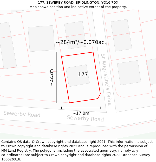 177, SEWERBY ROAD, BRIDLINGTON, YO16 7DX: Plot and title map