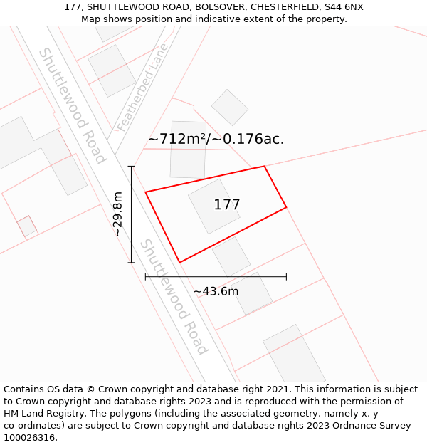 177, SHUTTLEWOOD ROAD, BOLSOVER, CHESTERFIELD, S44 6NX: Plot and title map