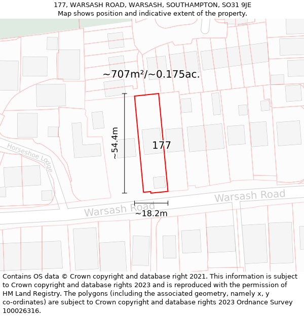 177, WARSASH ROAD, WARSASH, SOUTHAMPTON, SO31 9JE: Plot and title map