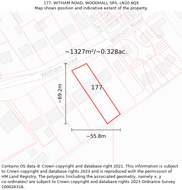 177, WITHAM ROAD, WOODHALL SPA, LN10 6QX: Plot and title map