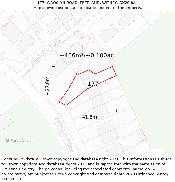 177, WROSLYN ROAD, FREELAND, WITNEY, OX29 8AL: Plot and title map