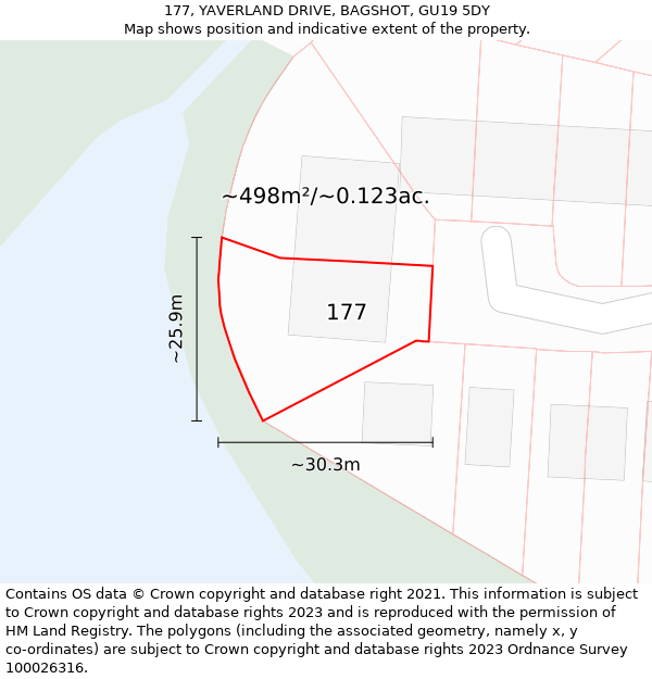 177, YAVERLAND DRIVE, BAGSHOT, GU19 5DY: Plot and title map