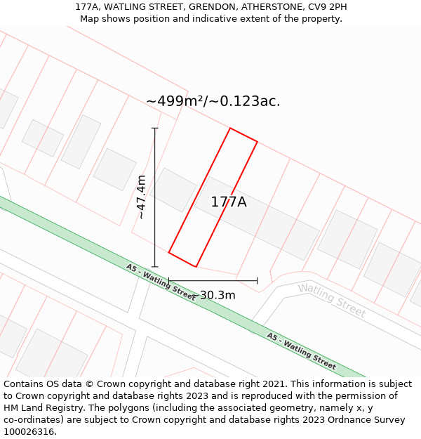 177A, WATLING STREET, GRENDON, ATHERSTONE, CV9 2PH: Plot and title map
