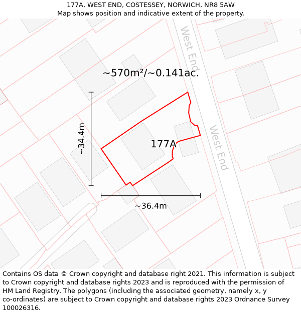 177A, WEST END, COSTESSEY, NORWICH, NR8 5AW: Plot and title map