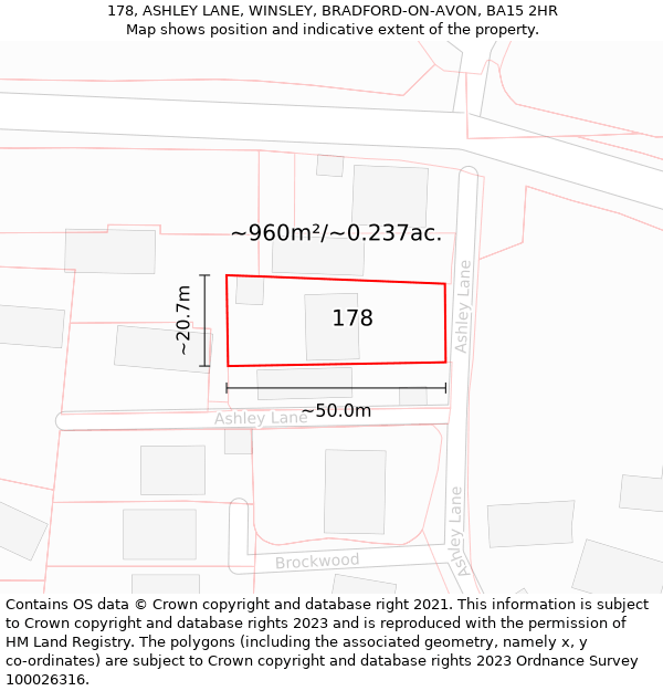 178, ASHLEY LANE, WINSLEY, BRADFORD-ON-AVON, BA15 2HR: Plot and title map