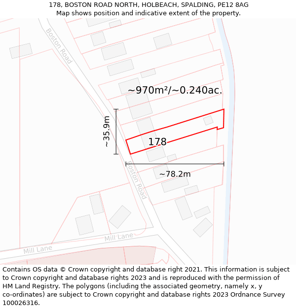 178, BOSTON ROAD NORTH, HOLBEACH, SPALDING, PE12 8AG: Plot and title map