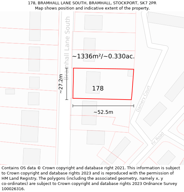 178, BRAMHALL LANE SOUTH, BRAMHALL, STOCKPORT, SK7 2PR: Plot and title map