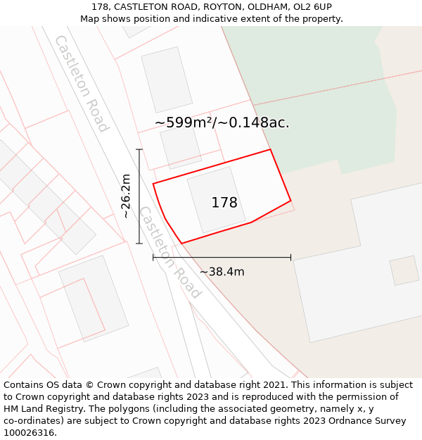 178, CASTLETON ROAD, ROYTON, OLDHAM, OL2 6UP: Plot and title map