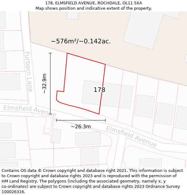 178, ELMSFIELD AVENUE, ROCHDALE, OL11 5XA: Plot and title map