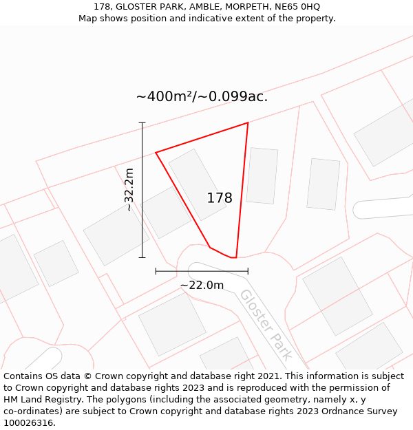 178, GLOSTER PARK, AMBLE, MORPETH, NE65 0HQ: Plot and title map