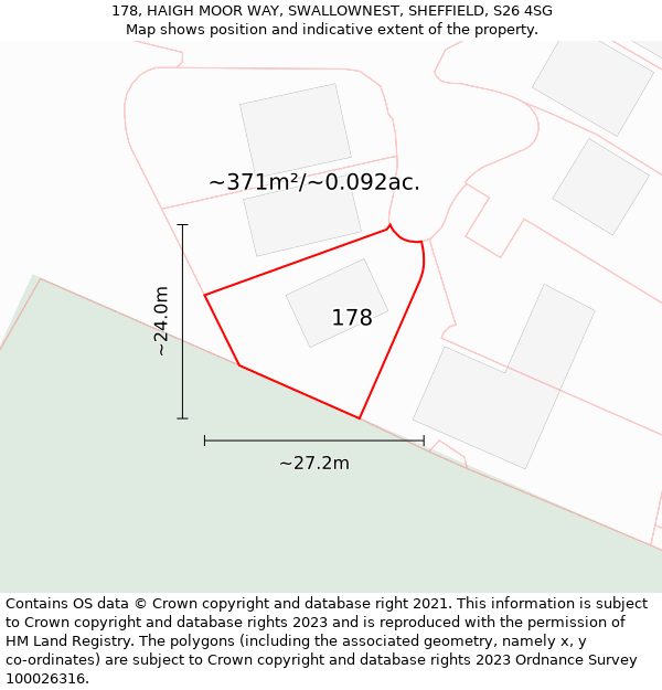 178, HAIGH MOOR WAY, SWALLOWNEST, SHEFFIELD, S26 4SG: Plot and title map