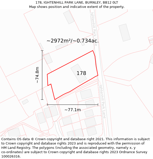 178, IGHTENHILL PARK LANE, BURNLEY, BB12 0LT: Plot and title map