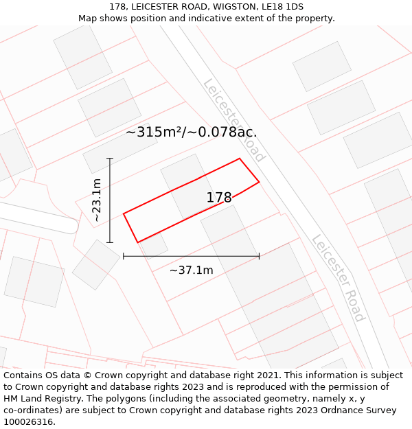 178, LEICESTER ROAD, WIGSTON, LE18 1DS: Plot and title map