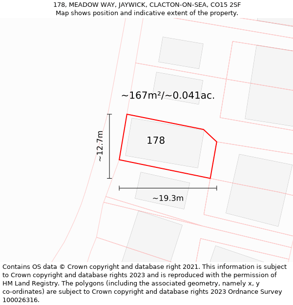 178, MEADOW WAY, JAYWICK, CLACTON-ON-SEA, CO15 2SF: Plot and title map