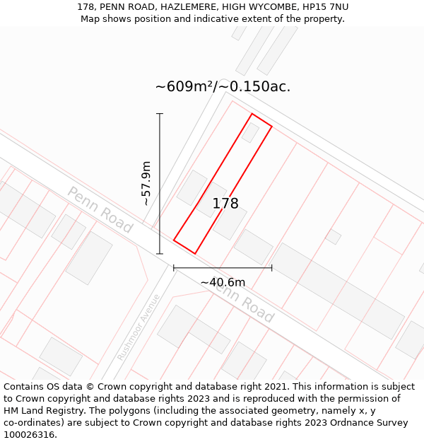 178, PENN ROAD, HAZLEMERE, HIGH WYCOMBE, HP15 7NU: Plot and title map