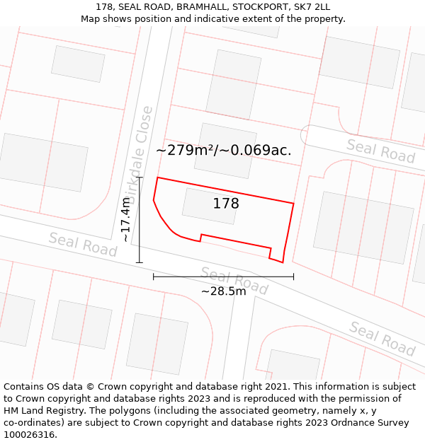 178, SEAL ROAD, BRAMHALL, STOCKPORT, SK7 2LL: Plot and title map