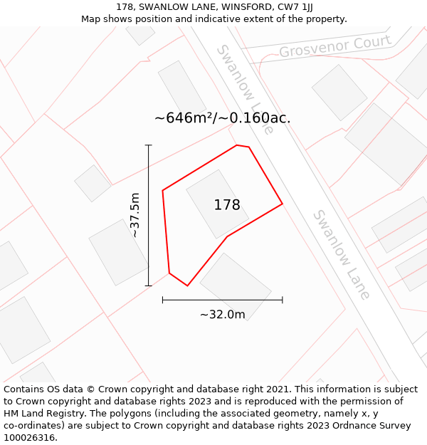 178, SWANLOW LANE, WINSFORD, CW7 1JJ: Plot and title map