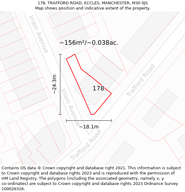 178, TRAFFORD ROAD, ECCLES, MANCHESTER, M30 0JS: Plot and title map