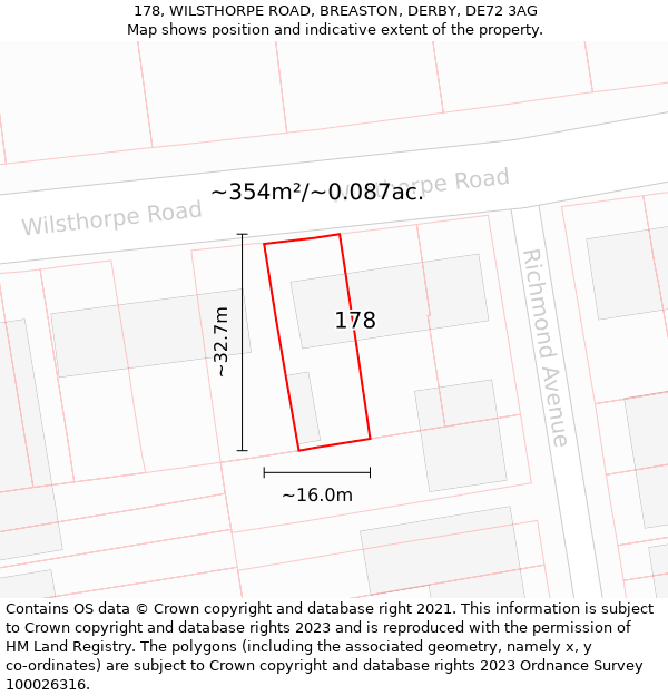 178, WILSTHORPE ROAD, BREASTON, DERBY, DE72 3AG: Plot and title map