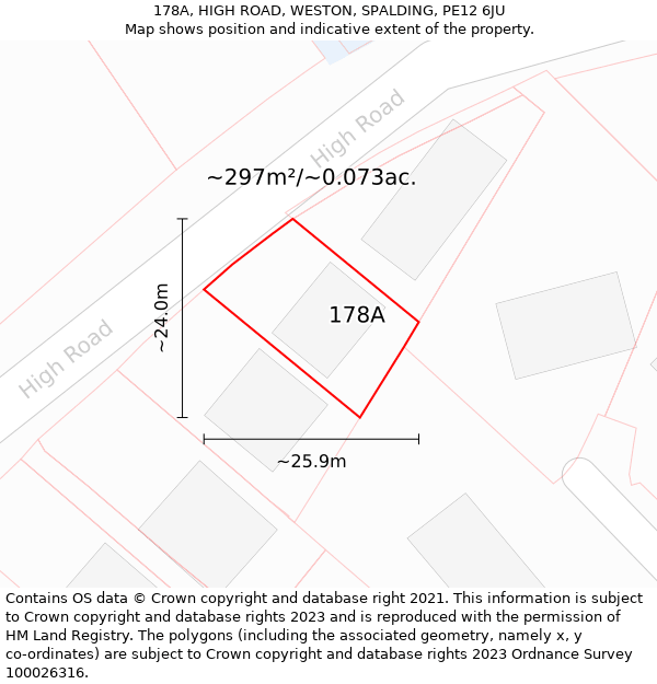 178A, HIGH ROAD, WESTON, SPALDING, PE12 6JU: Plot and title map