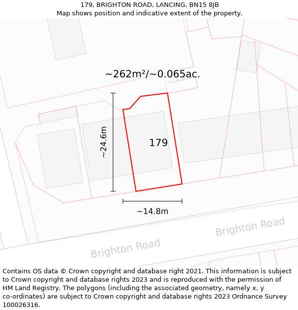 179, BRIGHTON ROAD, LANCING, BN15 8JB: Plot and title map