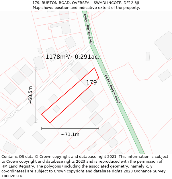 179, BURTON ROAD, OVERSEAL, SWADLINCOTE, DE12 6JL: Plot and title map