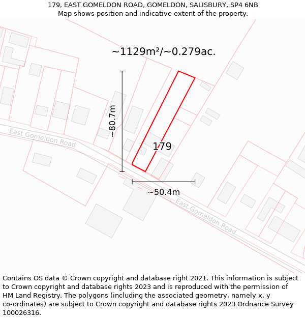 179, EAST GOMELDON ROAD, GOMELDON, SALISBURY, SP4 6NB: Plot and title map