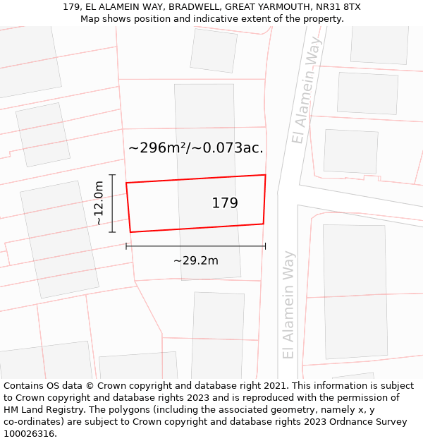 179, EL ALAMEIN WAY, BRADWELL, GREAT YARMOUTH, NR31 8TX: Plot and title map