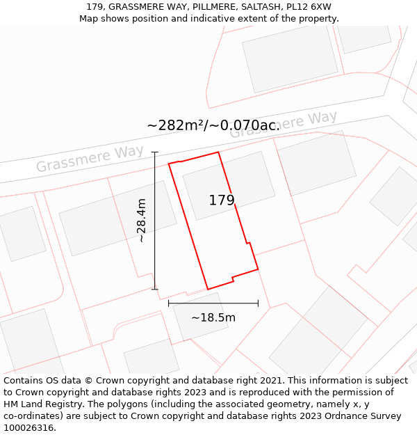 179, GRASSMERE WAY, PILLMERE, SALTASH, PL12 6XW: Plot and title map