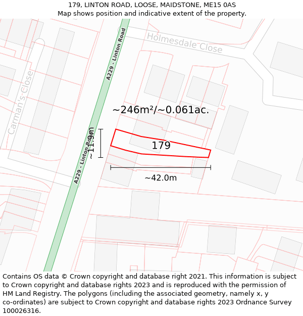 179, LINTON ROAD, LOOSE, MAIDSTONE, ME15 0AS: Plot and title map