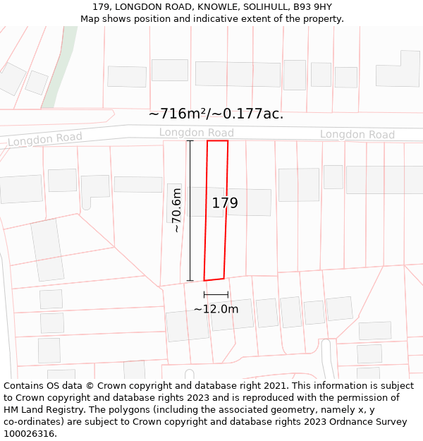 179, LONGDON ROAD, KNOWLE, SOLIHULL, B93 9HY: Plot and title map