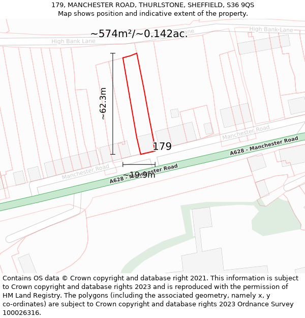 179, MANCHESTER ROAD, THURLSTONE, SHEFFIELD, S36 9QS: Plot and title map