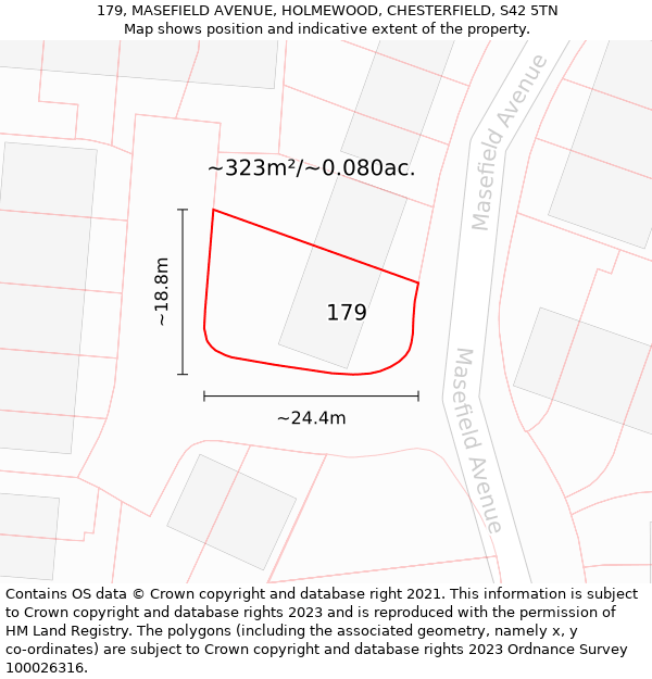 179, MASEFIELD AVENUE, HOLMEWOOD, CHESTERFIELD, S42 5TN: Plot and title map