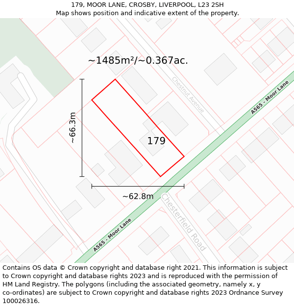 179, MOOR LANE, CROSBY, LIVERPOOL, L23 2SH: Plot and title map