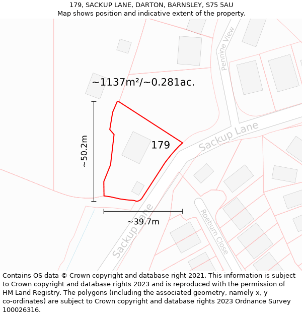 179, SACKUP LANE, DARTON, BARNSLEY, S75 5AU: Plot and title map