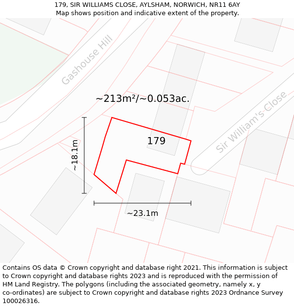 179, SIR WILLIAMS CLOSE, AYLSHAM, NORWICH, NR11 6AY: Plot and title map