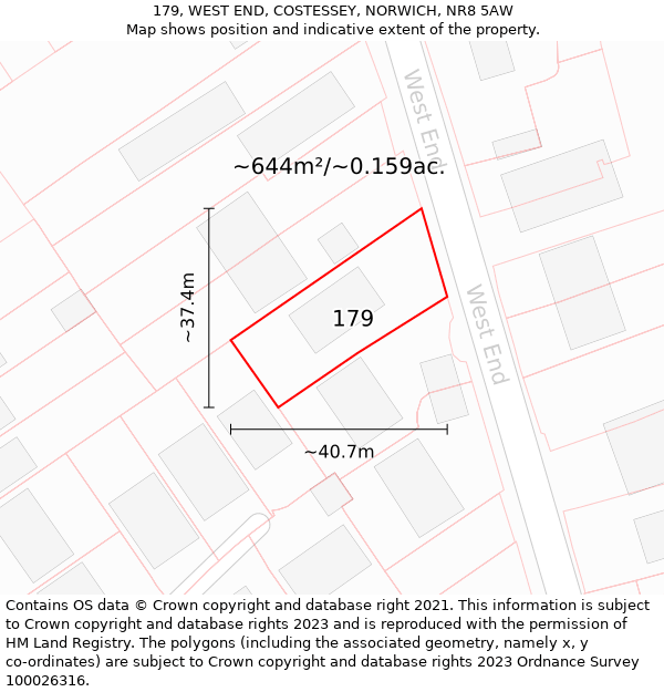 179, WEST END, COSTESSEY, NORWICH, NR8 5AW: Plot and title map