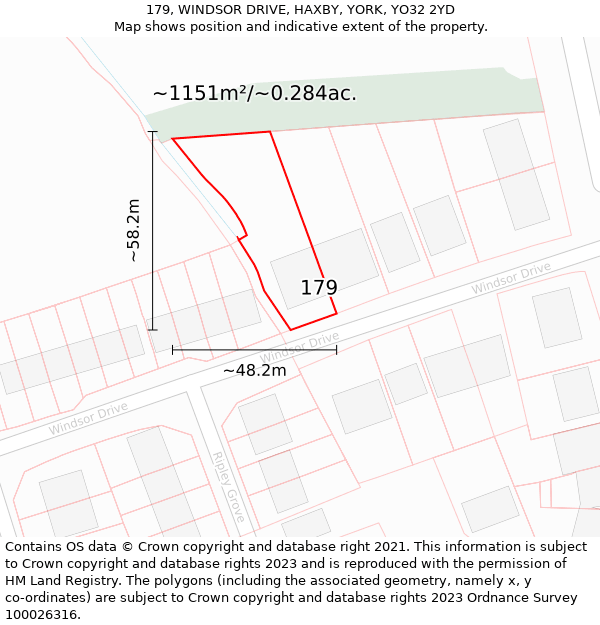 179, WINDSOR DRIVE, HAXBY, YORK, YO32 2YD: Plot and title map