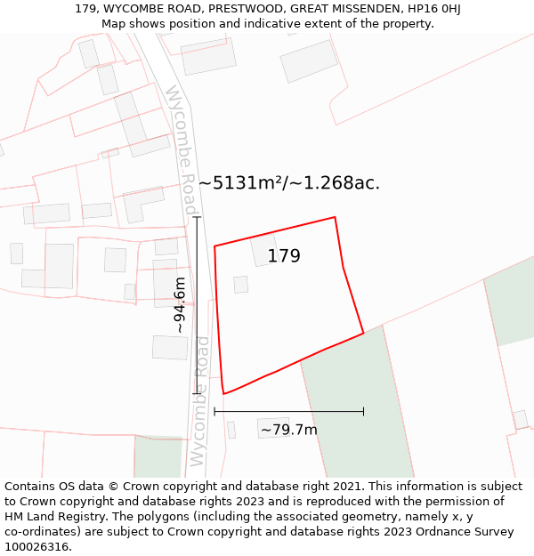 179, WYCOMBE ROAD, PRESTWOOD, GREAT MISSENDEN, HP16 0HJ: Plot and title map