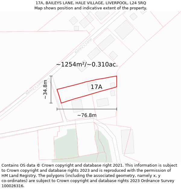 17A, BAILEYS LANE, HALE VILLAGE, LIVERPOOL, L24 5RQ: Plot and title map