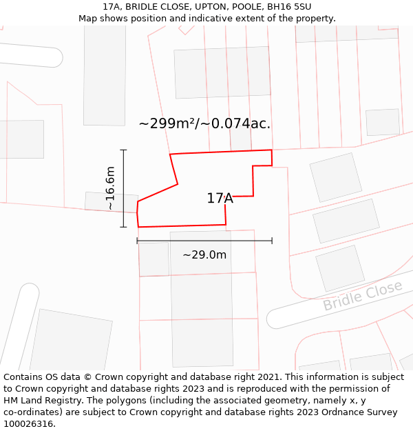 17A, BRIDLE CLOSE, UPTON, POOLE, BH16 5SU: Plot and title map