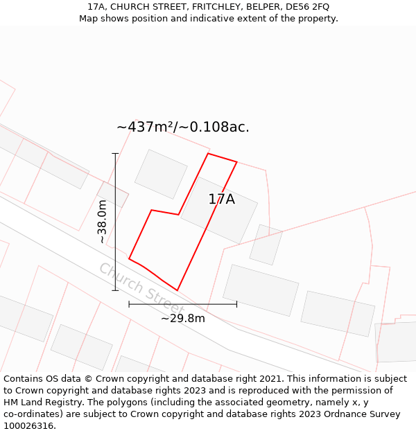 17A, CHURCH STREET, FRITCHLEY, BELPER, DE56 2FQ: Plot and title map