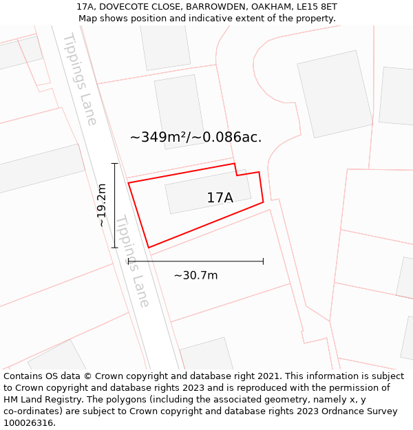 17A, DOVECOTE CLOSE, BARROWDEN, OAKHAM, LE15 8ET: Plot and title map