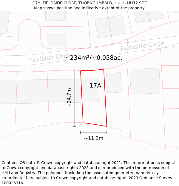 17A, FIELDSIDE CLOSE, THORNGUMBALD, HULL, HU12 9GE: Plot and title map