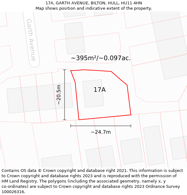 17A, GARTH AVENUE, BILTON, HULL, HU11 4HN: Plot and title map