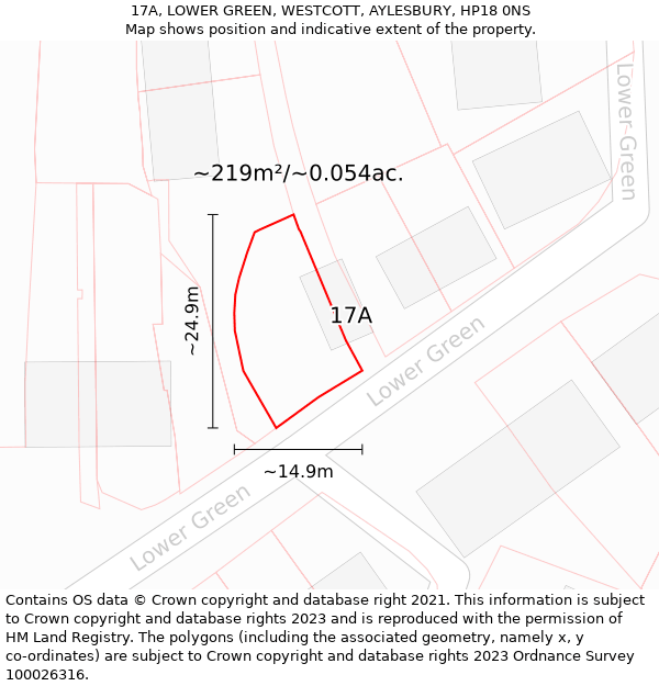 17A, LOWER GREEN, WESTCOTT, AYLESBURY, HP18 0NS: Plot and title map