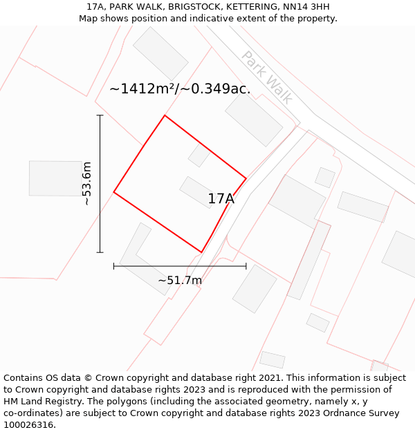 17A, PARK WALK, BRIGSTOCK, KETTERING, NN14 3HH: Plot and title map