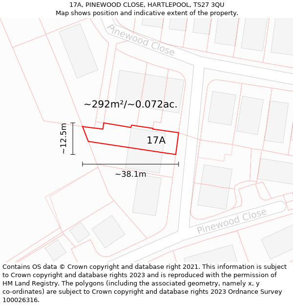 17A, PINEWOOD CLOSE, HARTLEPOOL, TS27 3QU: Plot and title map